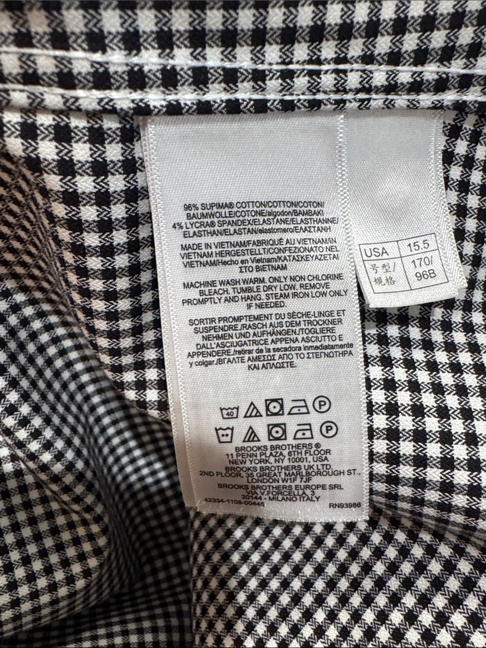 Brooks Brothers Black & White Gingham Button-Down Shirt #586 - Picture 4 of 4